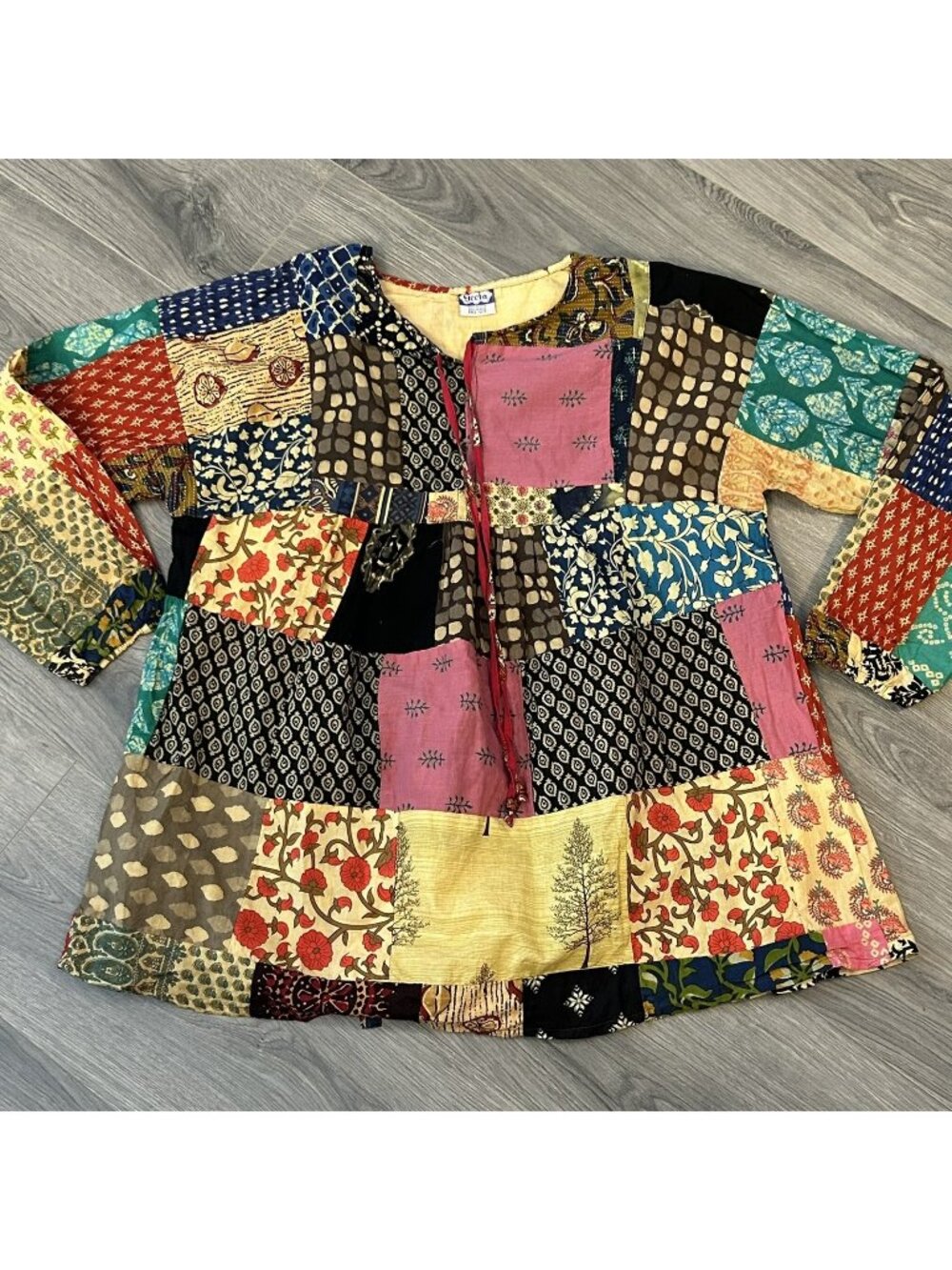 Geeta Blouse Womens One Size Multicolor Patchwork Cotton Tunic Top Boho Gypsy